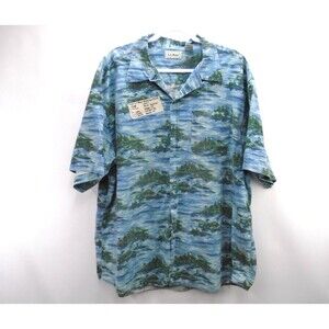 LL Bean Hawaiian Men's XL Vintage 90's Short Sleeve Blue 100% Cotton Hong Kong